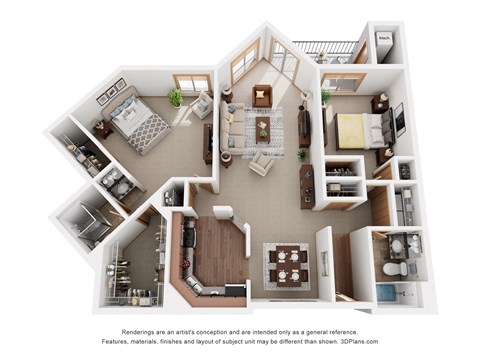 Floor plan for 2 beds, 2 baths, 1200 sqft